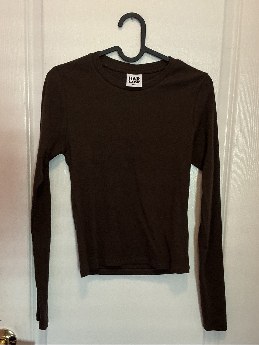 Harlow Cotton Brown Long Sleeve Crewneck Slim Tee